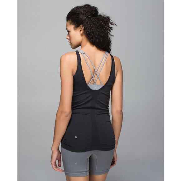 Lululemon In The Flow Tank Top Heathered Black Womens 4 Scoop Back Athleisure - Picture 2 of 5